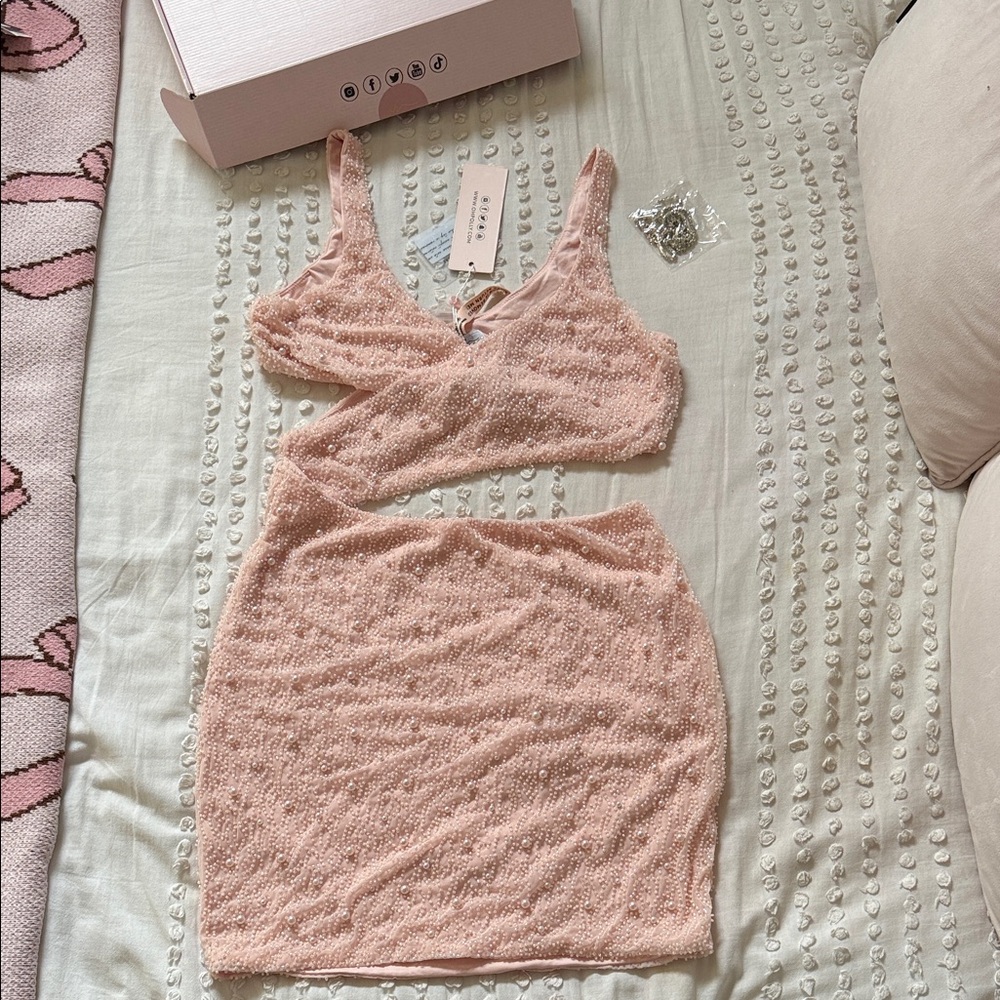 Oh Polly Pink Textured Mini Dress